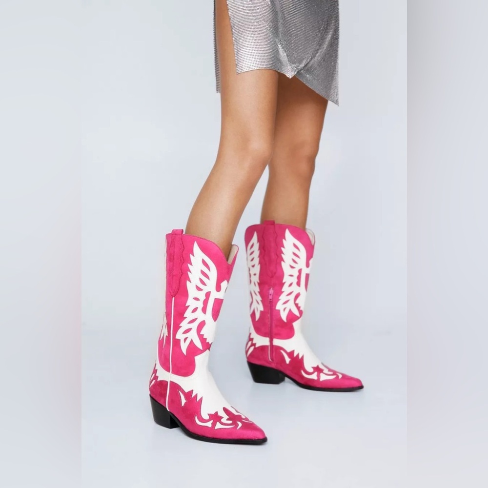 Pink and white cowgirl boots